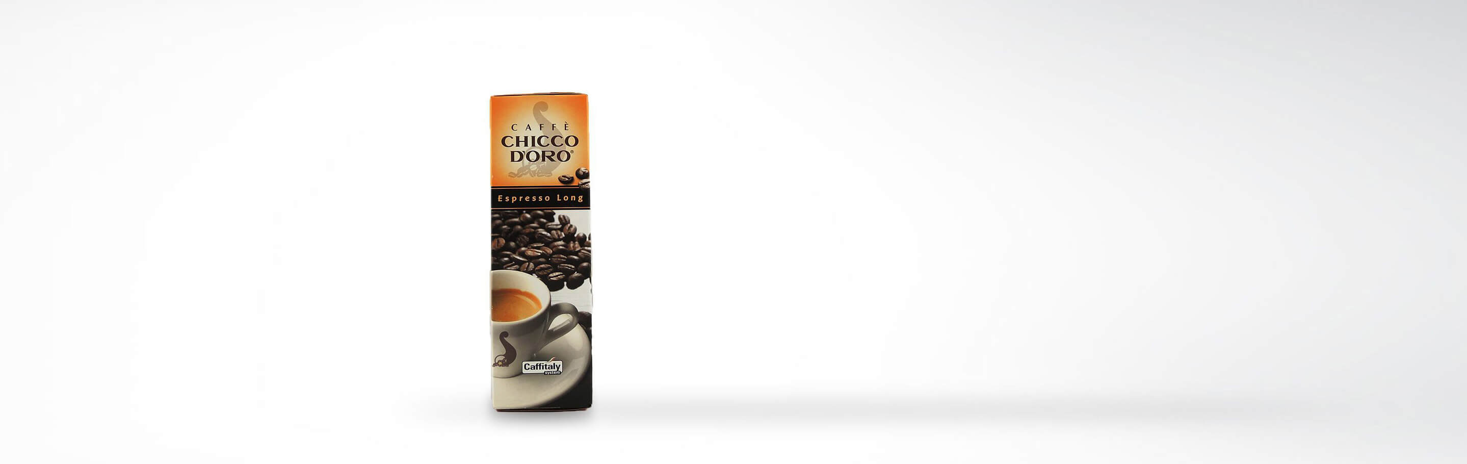 Packung Caffè Chicco d'Oro Espresso Long mit Kaffeetassenabbildung