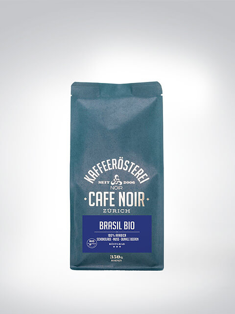 Verpackung des Brasil Bio Kaffees von Cafe Noir Zürich, 350g Tüte