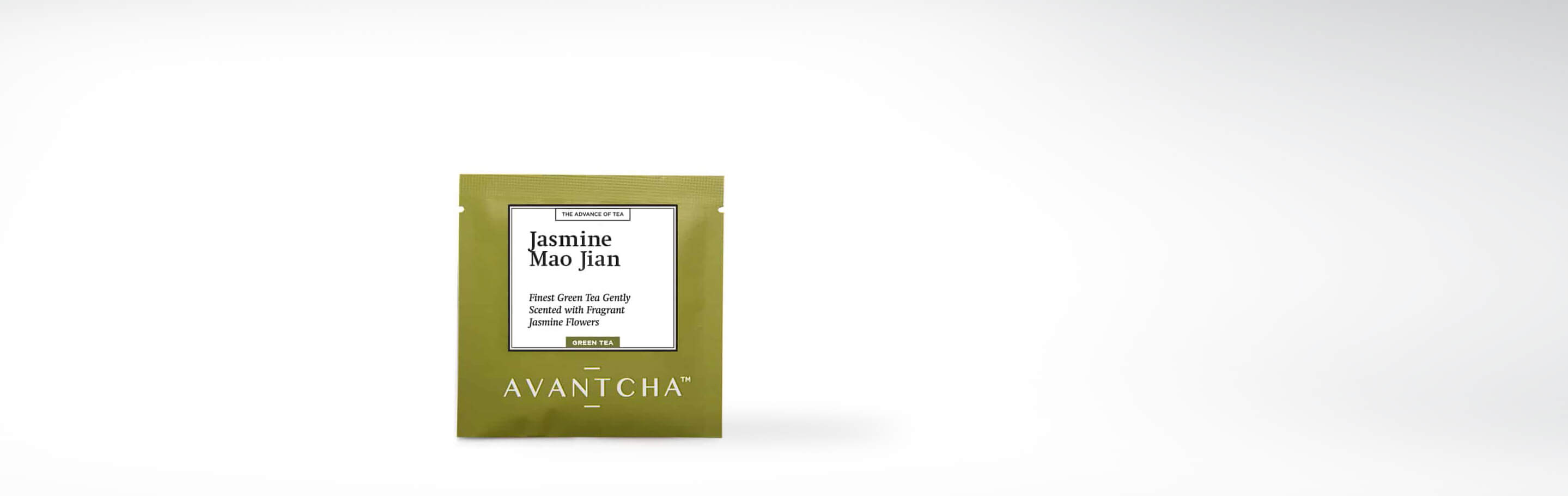 Packung Jasmine Mao Jian Tee von AVANTCHA, feinster grüner Tee mit Jasminblüten aromatisiert