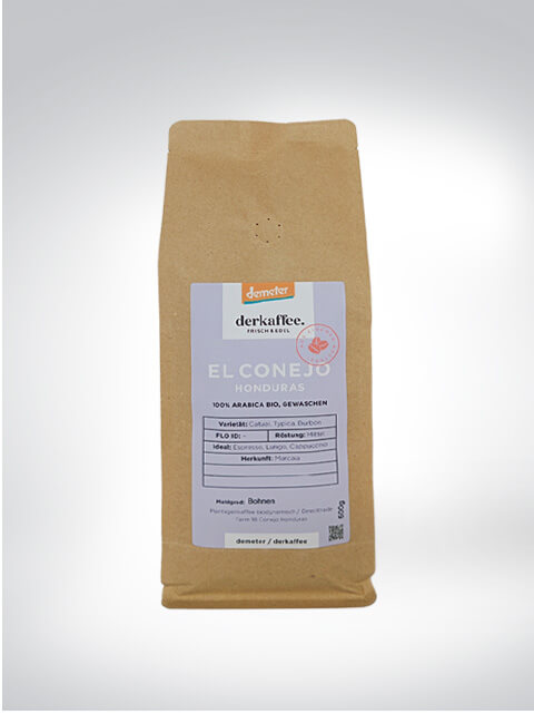 Packung des Demeter Bio-Kaffees El Conejo aus Honduras, 100% Arabica, 250g