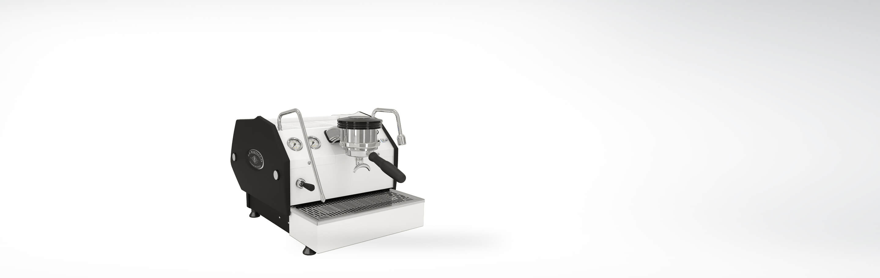 Modernes Design, kompakte Espressomaschine mit Edelstahlakzenten und Dampfdüsen