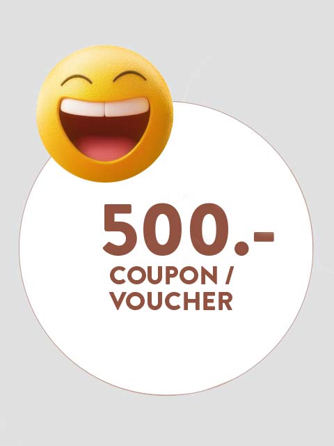 Lachendes Emoji neben einem 500 Euro Coupon