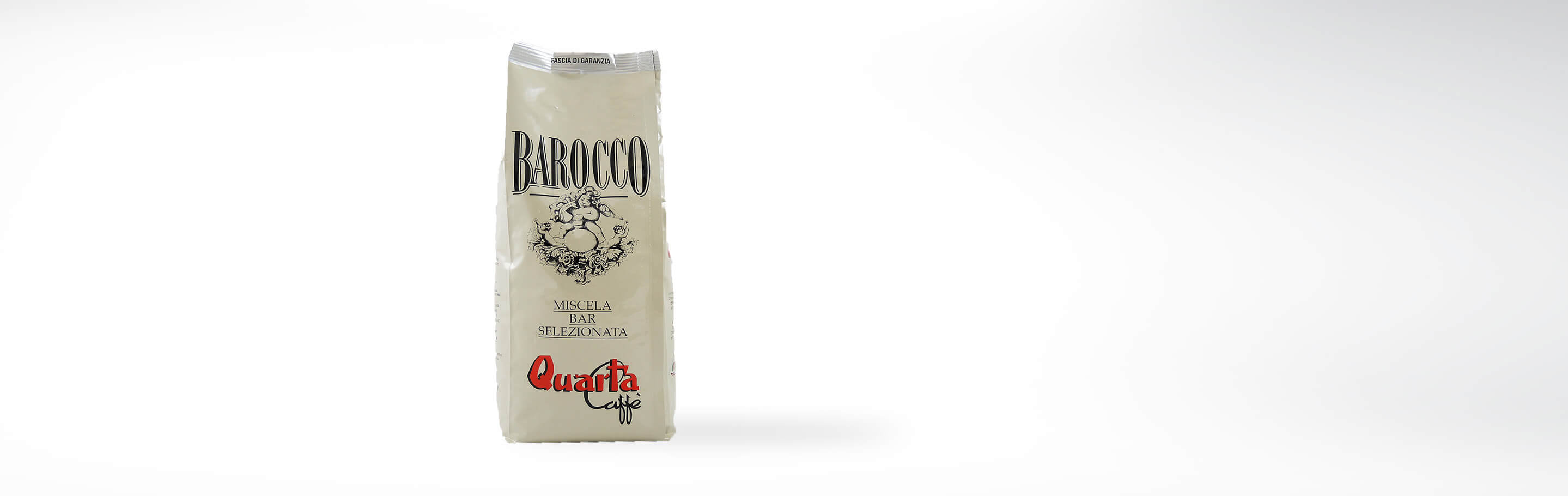 Verpackung von Quarta Caffè Barocco Kaffee mit der Aufschrift Miscela Bar Selezionata