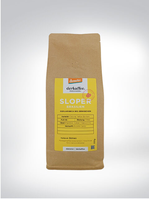Verpackung von derkaffee SLOPER Brasilien, 100% Arabica Bio, gewaschen, 250g Bohnenkaffee