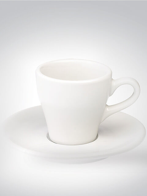 Espressotasse mit Untertasse aus weißem Porzellan, schlichtes und elegantes Design