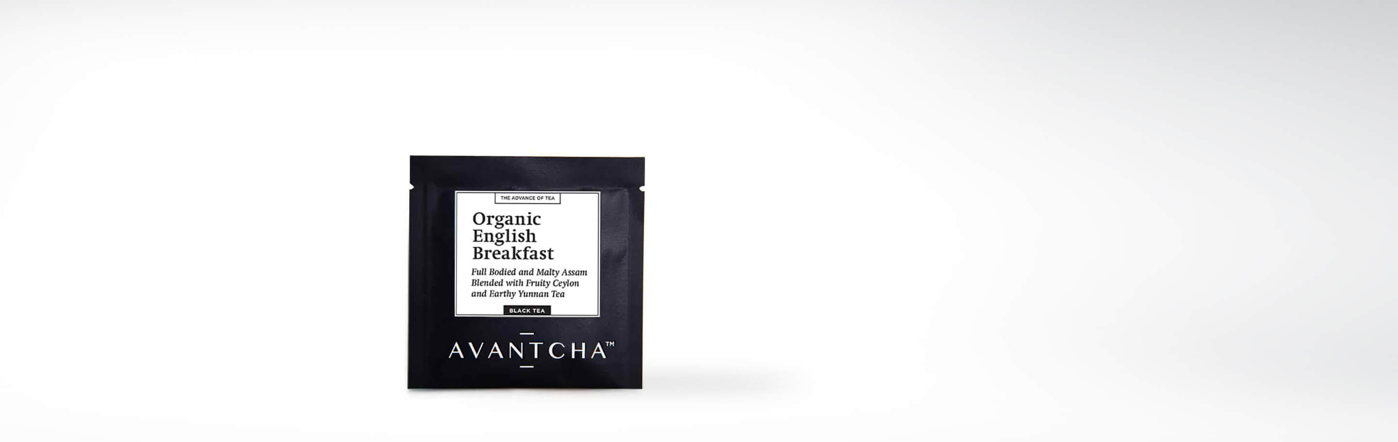 Packung Avantcha Organic English Breakfast Tee mit Assam, Ceylon und Yunnan.