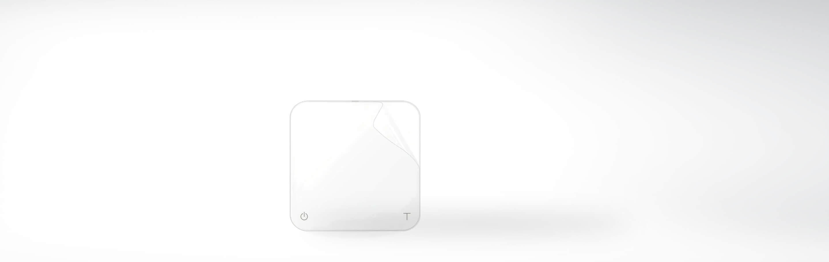 Ein weißer WLAN-Router mit minimalistischen Ecken und einem sanften Licht in einem schlichten Hintergrund.