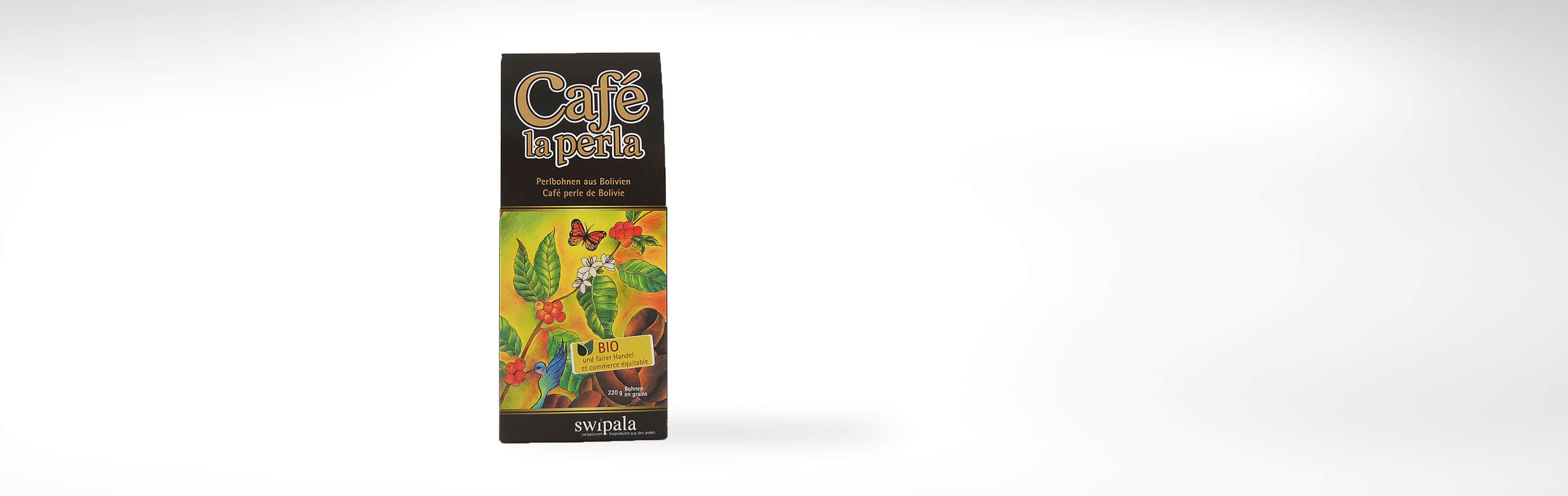 Verpackung des Café La Perla mit Perlbohnen aus Bolivien, biologisch und fair gehandelt