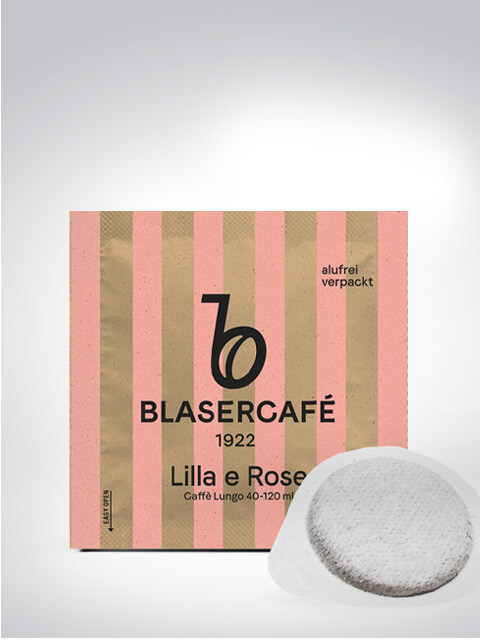 Blasercafé Lilla e Rose Kaffeeverpackung und eine Kaffeepad