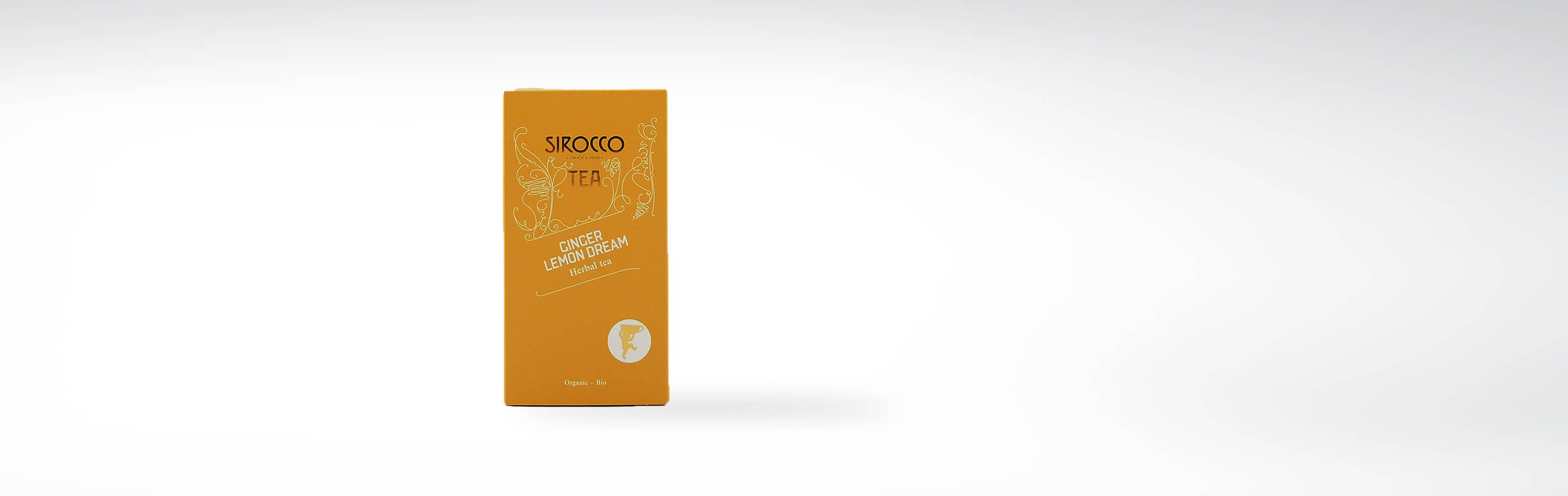 Sirocco Ginger Lemon Dream, Bio-Kräutertee, Verpackung vor hellem Hintergrund