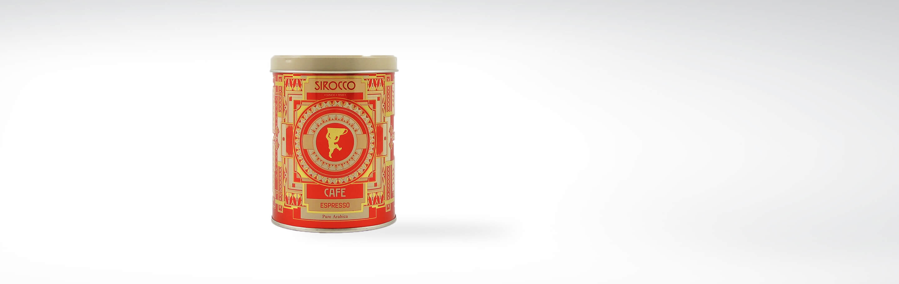 Sirocco Kaffee Espresso Dose mit dekorativem Design, enthält reinen Arabica-Kaffee.