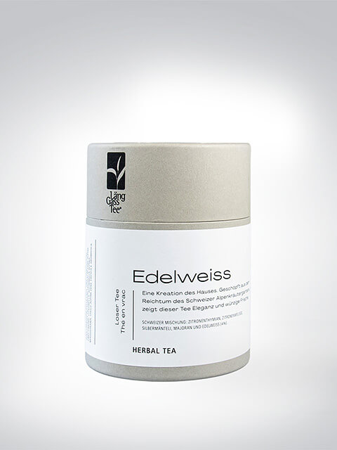 Dose mit Edelweiss Kräutertee von Glaesing Tee