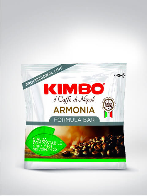 Verpackung von Kimbo Armonia Formel Bar Coffeepads mit kompostierbaren Pads