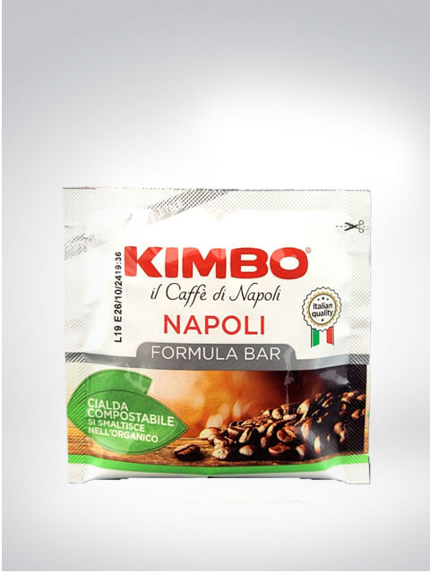 Verpackung von Kimbo Napoli Kaffee mit kompostierbaren Pads