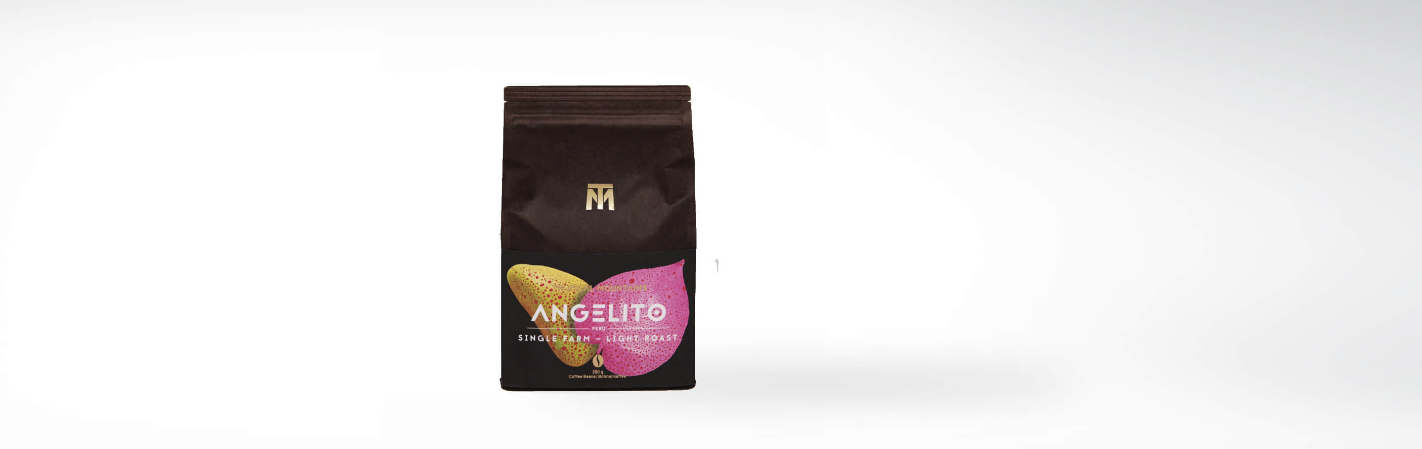 Verpackung des Angelito Kaffees, Single Farm Light Roast aus Peru, von Montanas.