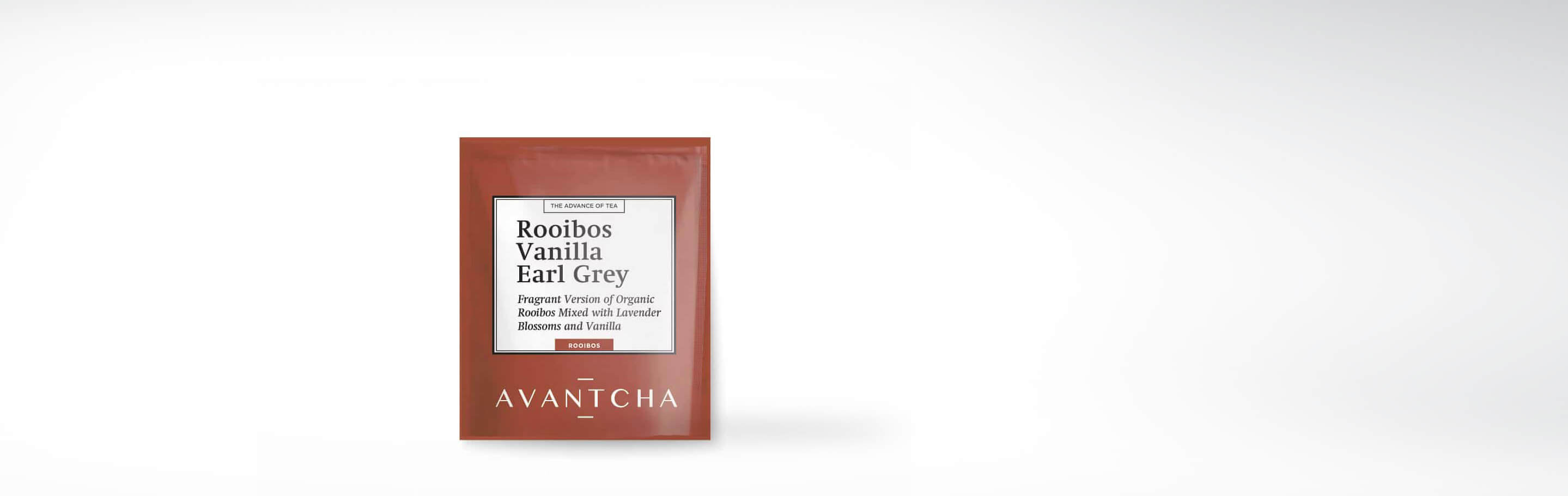 Packung AVANTCHA Rooibos Vanilla Earl Grey Tee, aromatischer Bio-Rooibos mit Lavendelblüten und Vanille