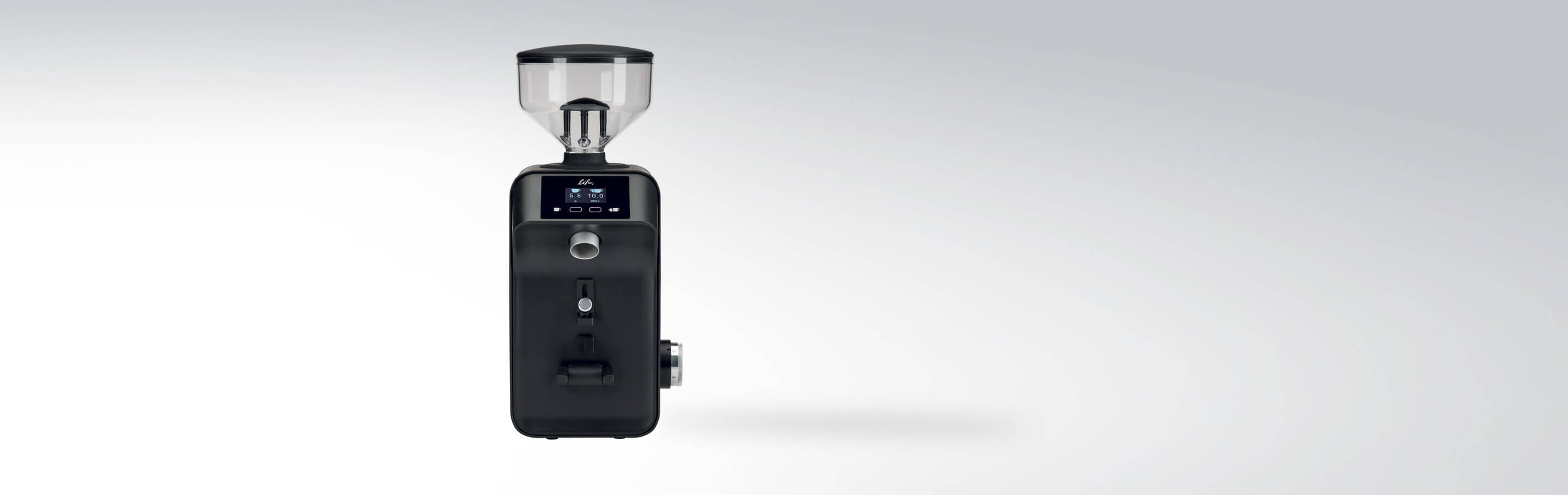 Moderne elektrische Kaffeemühle mit integriertem Display und Bohnenbehälter