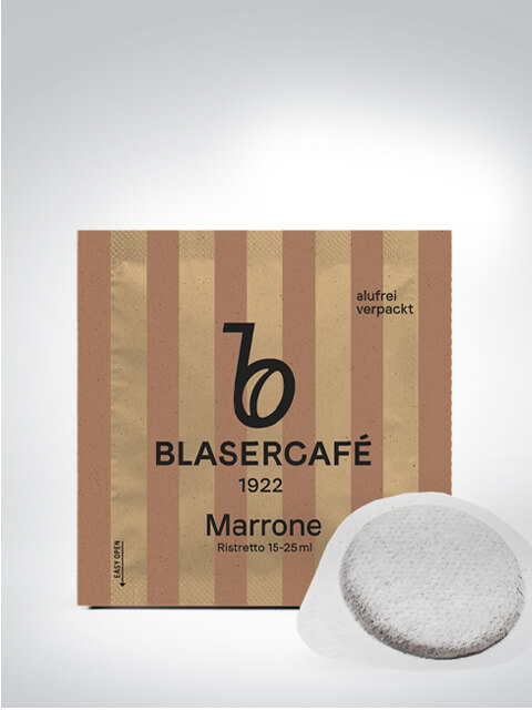 Packung Blasercafé Marrone Ristretto Kaffeepads, alufrei verpackt