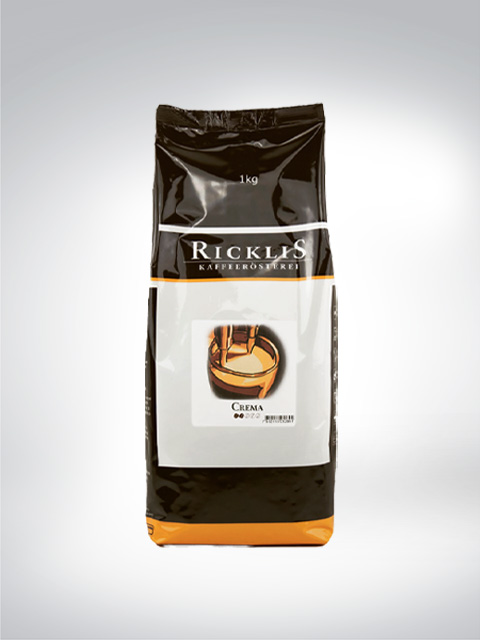 Verpackung von Ricklis Kaffeerösterei Crema, 1 kg Bohnenkaffee