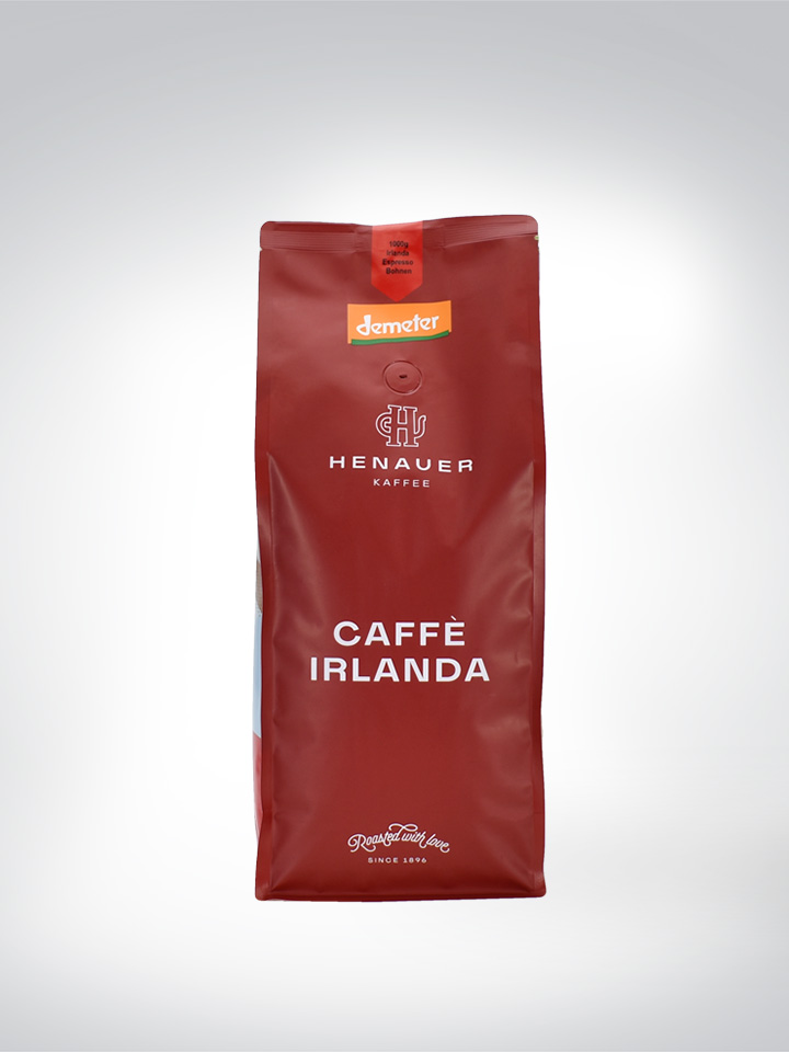 Packung Henauer Kaffee Caffè Irlanda, 1000g, mit Demeter-Siegel für Espressobohnen