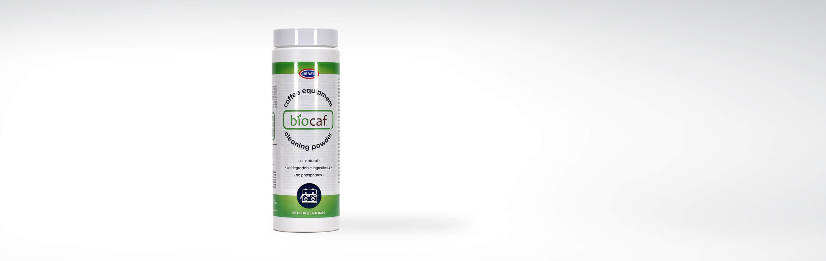 BioCaf Reinigungspulver für Kaffeeausrüstung in einer 500g Dose, umweltfreundlich und biologisch abbaubar, ohne Phosphate