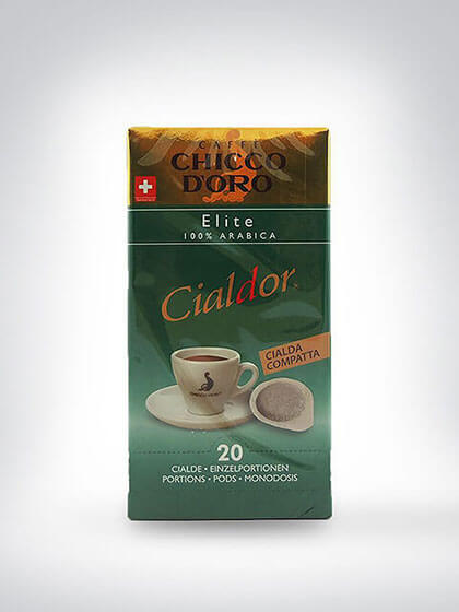 Verpackung von Chicco d'Oro Cialdor Elite Kaffeepads mit 100% Arabica, 20 Einzelportionen
