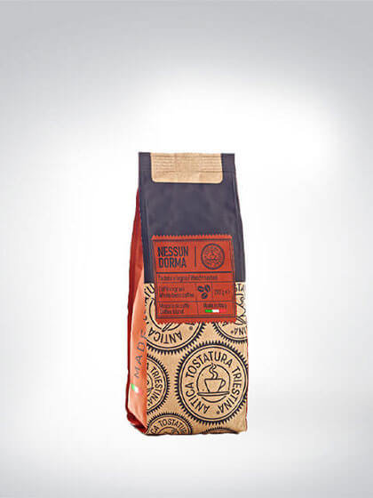 Verpackung des Nessun Dorma Kaffees mit italienischem Design
