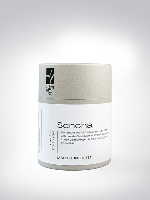 Verpackung von japanischem Sencha Grüntee mit Beschreibung