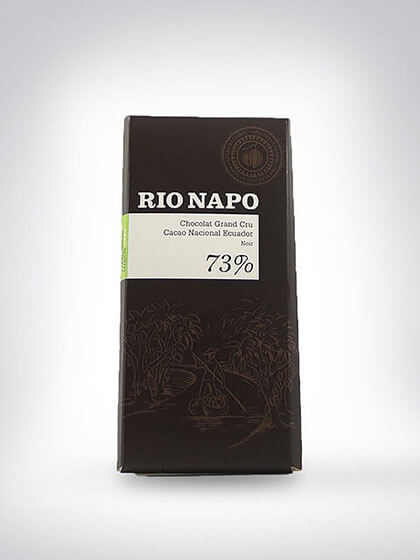 Verpackung der Rio Napo Schokolade mit 73% Kakaoanteil aus Cacao Nacional Ecuador