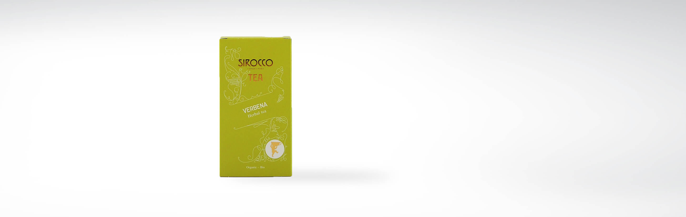 Sirocco Tee Verbena Bio Kräutertee in grüner Verpackung vor weißem Hintergrund