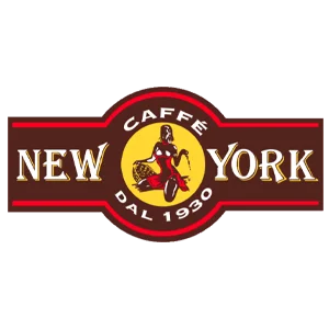Logo von Caffè New York, gegründet im Jahr 1930, mit einer Darstellung einer Kaffeetrinkenden Frau in der Mitte.