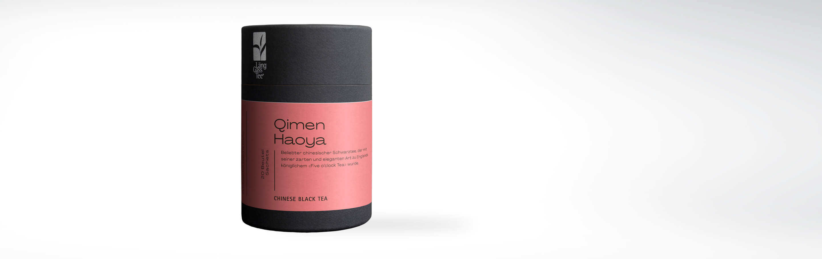 Verpackung von Qimen Haoya, einem beliebten chinesischen Schwarztee, präsentiert in einem eleganten Behälter