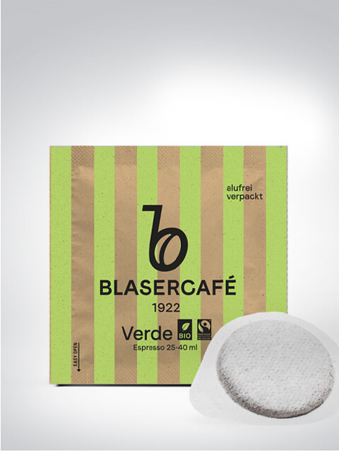 Verpackung von Blasercafé 1922 Verde Bio Espresso mit Pad