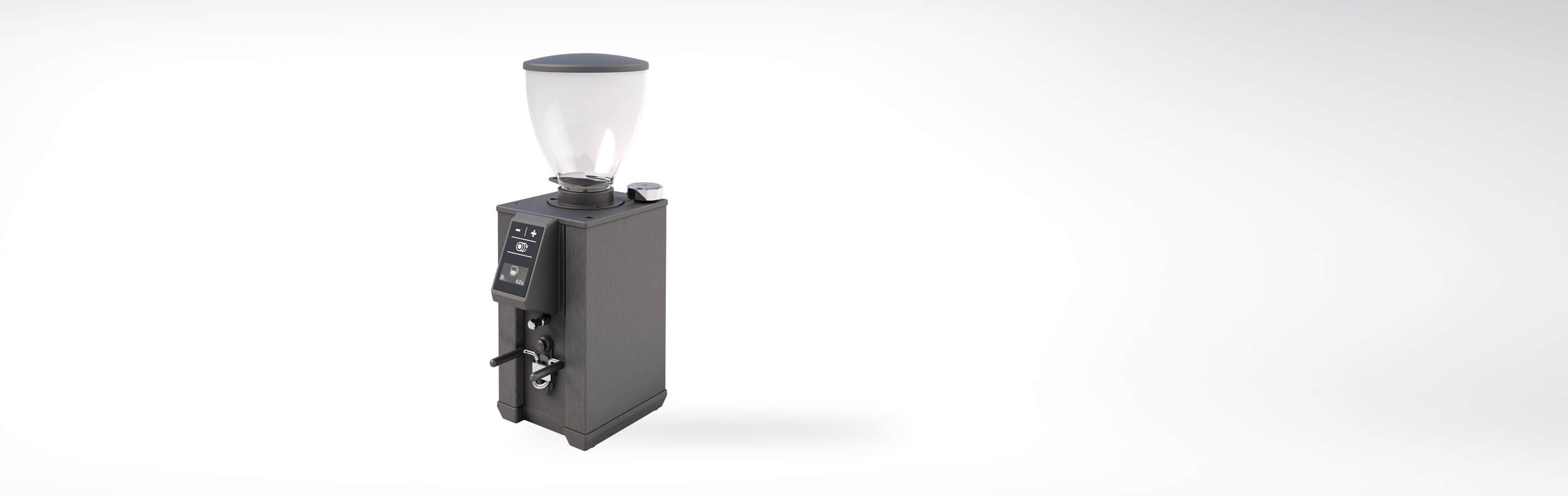 Hochwertige elektrische Kaffeemühle mit transparentem Bohnenbehälter und digitalem Bedienfeld