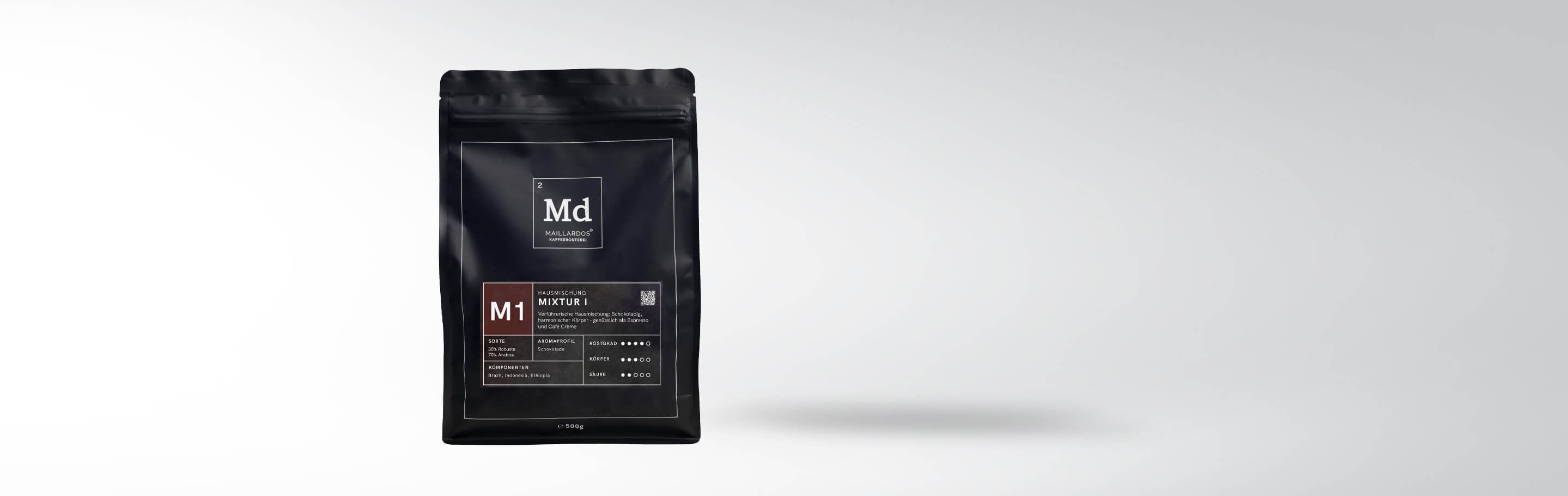500g Packung Md Kaffeerösterei M1 Hausmischung mit schokoladigem Aroma, geeignet für Espresso und Café Crème