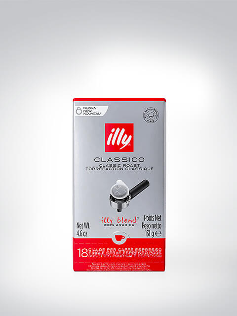 Verpackung von illy Classico Kaffeepads mit 18 Stück, 100% Arabica, 131 g