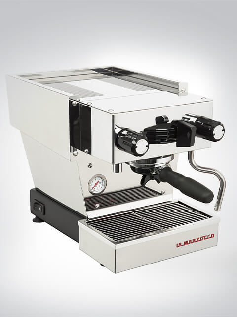 Silberne La Marzocco Linea Mini Espressomaschine mit Seitendampfdüse und Temperaturanzeige